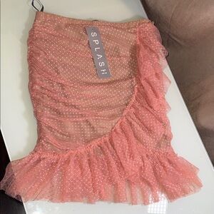 Splash Women's Coral Asymmetrical Ruffle Skirt